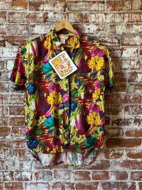 Panini Yellow Floral Tropical Button-Down Shirt
